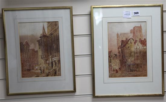 E. Nevil, pair watercolours, Aberville and Prague, signed, 27.5 x 19cm